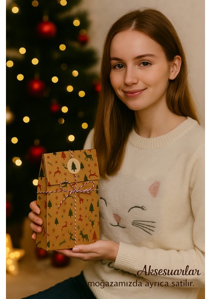 20 Adet Kraft Yılbaşı Desenli Dik Duran Hediye Kutusu Ambalaj Paketi 13X24 fırsatları