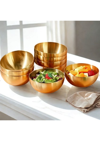 4'lü Gold Kase Paslanmaz Çelik Gold Kase Altın Kase Gold Çorba ve Salata Kasesi Altın Meyve Kasesi