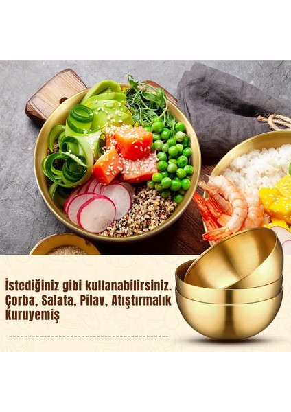 4'lü Gold Kase Paslanmaz Çelik Gold Kase Altın Kase Gold Çorba ve Salata Kasesi Altın Meyve Kasesi