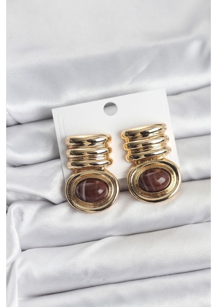 Pirinç Gold Kahverengi Renk Vintage Kadın Küpe