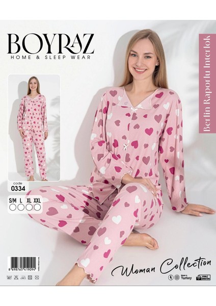 Boyraz 0334 Kadın Raporlu Uzun Kol Pijama Takımı