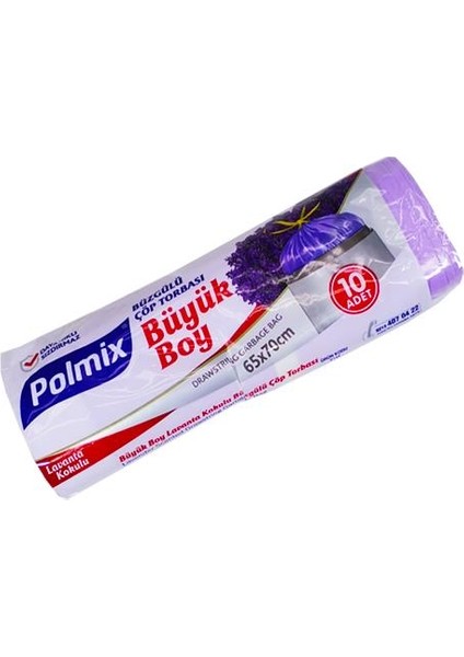 Polmix Extra Güçlü Büzgülü Lavanta Kokulu Büyük Boy Çöp Torbası 65X70CM