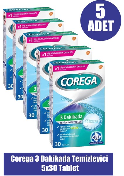 Asfstore Corega 3 Dakikada Temizleyici 30 Tablet 5 Adet fiyatları
