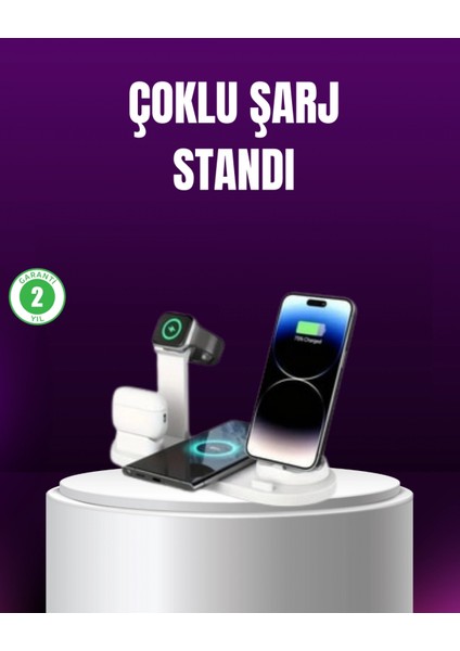 - 15W Hızlı Şarj Destekli 4’ü 1 Arada Kablosuz Şarj Istasyonu
