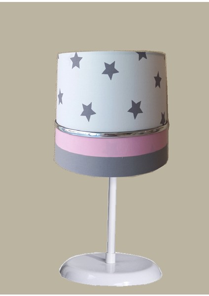 Beyaz Gri Pembe Yıldızlı M-0403 Kumaş Kaplama 2.li Set Çocuk Odası ve Bebek Odası Avize ve Abajur Takımı modelleri