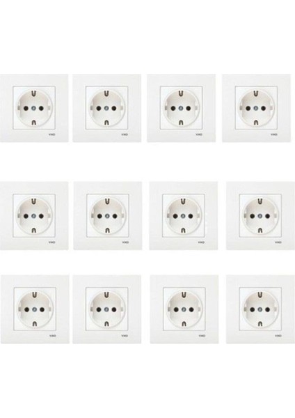 Karre 12'li Beyaz Topraklı Priz Çerçeve Dahil 90967008-12