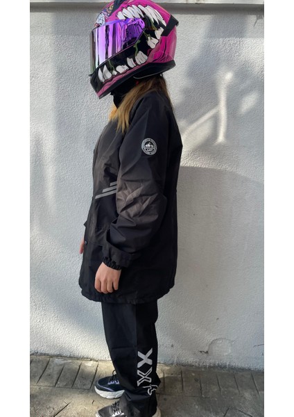 Siyah Motorcu Yağmurluğu Motosiklet Yağmurluğu Kayak Yürüyüş Su-Rüzgar Geçirmez Yağmurluk