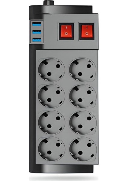 4000W Akım Korumalı 8'li Priz Çoklayıcı - 16A, 2 Anahtarlı, 3 Usb, 2 Metre Kablo Ist fiyatları