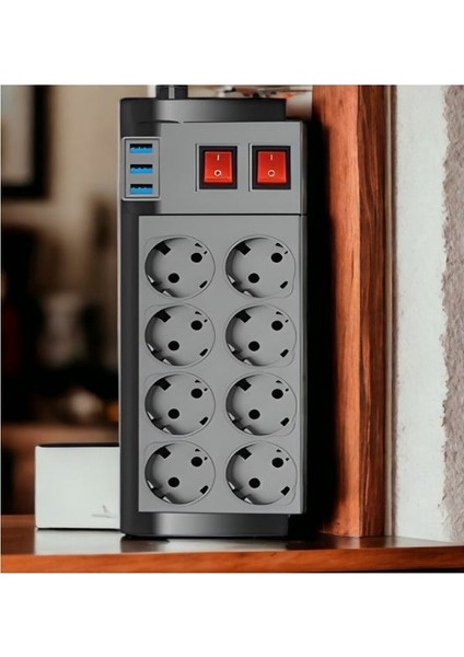 4000W Akım Korumalı 8'li Priz Çoklayıcı - 16A, 2 Anahtarlı, 3 Usb, 2 Metre Kablo Ist modelleri