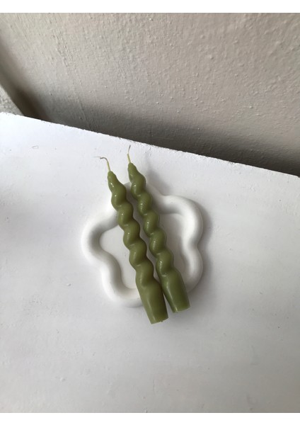 2'li Zeytin Yeşili Dekoratif Burgulu Spiral Şamdan Mumu - Renkli Dekoratif Mum fırsatları