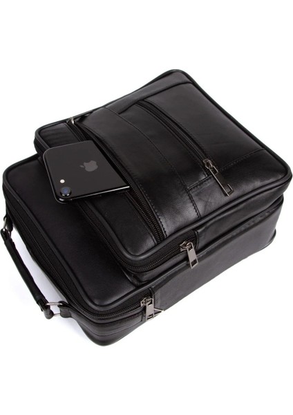 Erkek Hakiki Deri Çapraz Uzun Askılı El ve Omuz Çantası Büyük Boy - Siyah - NEWPOLO360 indirimleri