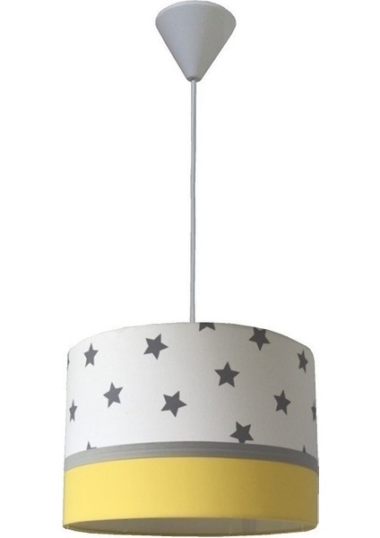 Beyaz Yıldızlı Sarı 2.li Set M-0405 Kumaş Kaplama Genç ve Çocuk Odası Avize ve Abajur Takımı fiyatları