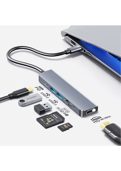 6 Port Çoğaltıcı Dönüştürücü 6 In 1 Type-C Hub Tel Pc Tablet 4K Hdmi Sd Tf Usb3.0/2.0 fiyatları