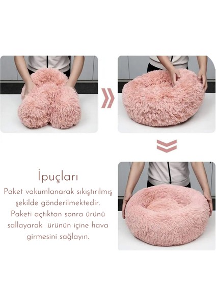 Anti Stres Yıkanabilir Kaydırmaz Pofuduk Peluş Kedi Köpek Yatağı