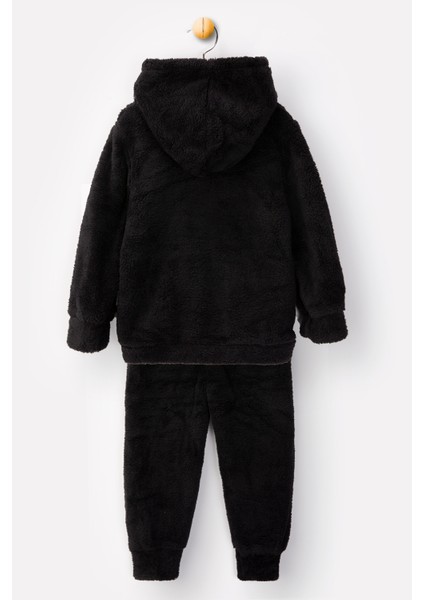 Welsoft Siyah Batman Desenli Kapşonlu Yumuşak Peluş Fermuarlı Alt - Üst Çocuk Takımı - 1 Yaş modelleri
