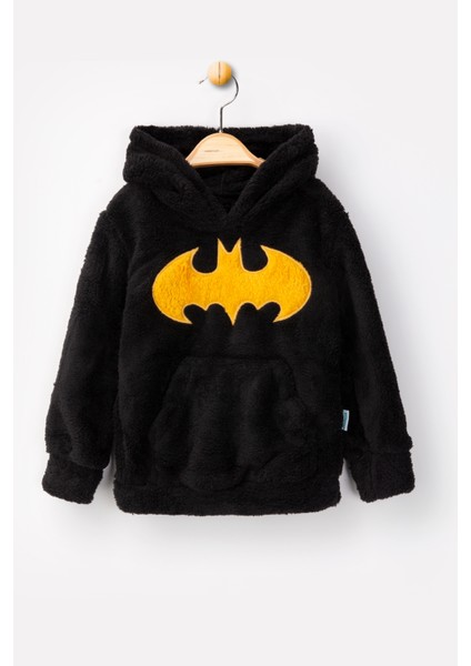 Welsoft Siyah Batman Desenli Kapşonlu Yumuşak Peluş Fermuarlı Alt - Üst Çocuk Takımı - 1 Yaş fırsatları