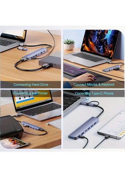 7 In 2 Hub 7 Port Çoklayıcı Çevirici USB / Type-C To Usb-C-Usb 2.0-3.0 Switch Data fırsatları