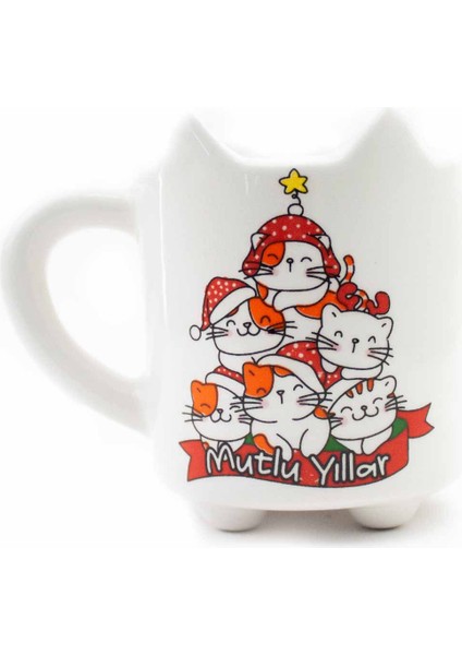 Miyav 15 El Yapımı 3D Krem Parlak Kupa - El Yapımı Seramik Kupa