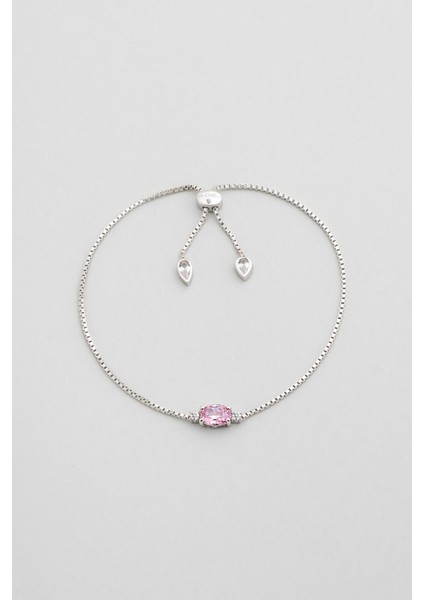 Aira 18 Ayar Beyaz Altın Kaplama 19 cm Gümüş Su Yolu Bileklik