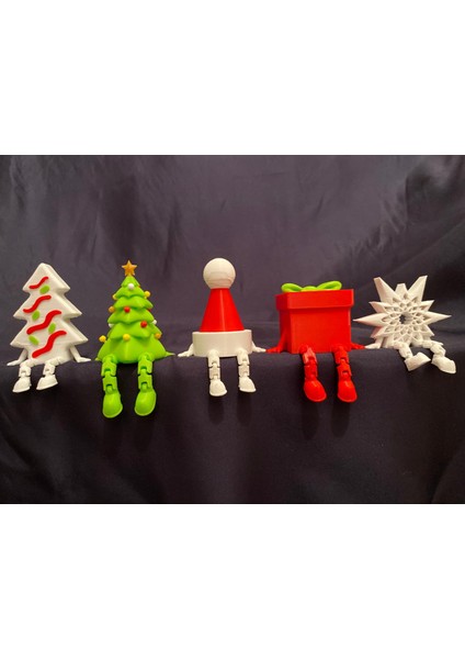 Yılbaşı Temalı Dekor Figürleri 5’li Set – Ağaç, Şapka, Hediye Kutusu ve Yıldız Yeni Yıl