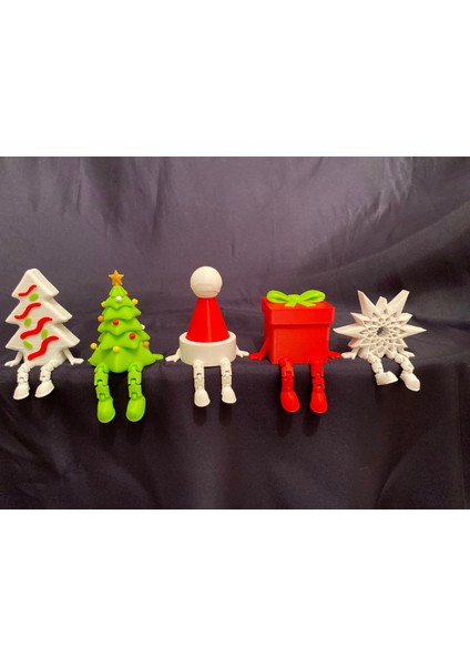 Yılbaşı Temalı Dekor Figürleri 5’li Set – Ağaç, Şapka, Hediye Kutusu ve Yıldız Yeni Yıl modelleri