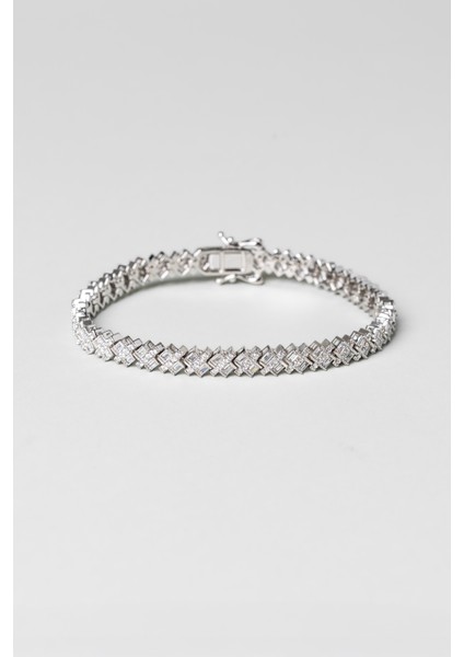 Elegant 18 Ayar Beyaz Altın Kaplama Gümüş Su Yolu Bileklik