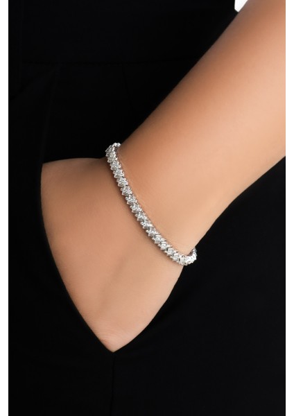 Elegant 18 Ayar Beyaz Altın Kaplama Gümüş Su Yolu Bileklik fiyatları