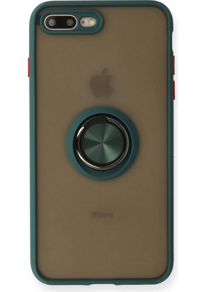 iPhone 7 Plus Kılıf Montreal Yüzüklü Silikon Kapak - Yeşil