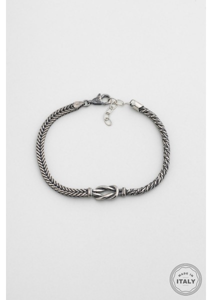 Italyan Düğüm Detaylı Örgü Model 23 cm Gümüş Erkek Bileklik