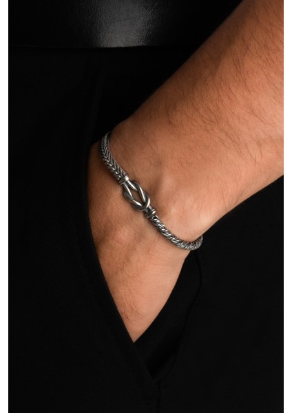 Italyan Düğüm Detaylı Örgü Model 23 cm Gümüş Erkek Bileklik fiyatları