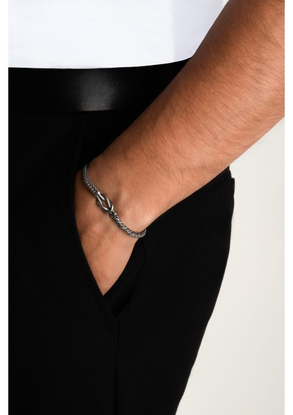 Italyan Düğüm Detaylı Örgü Model 23 cm Gümüş Erkek Bileklik fırsatları