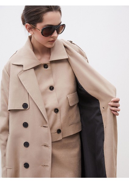 Yeni Sezon Ceket Yaka Süet Görünümlü Kadın Trençkot fırsatları