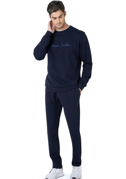 %100 Pamuk Erkek 3 Iplik Eşofman Takım, Bisiklet Yaka Kolları Manşetli, Düz Paça ve Cep Detaylı