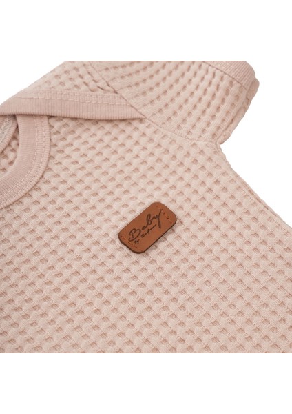 Yeni Doğan Petek Dokulu 7'li Battaniyeli Zıbın Takımı %100 Pamuklu Hastane Çıkışı- Pudra