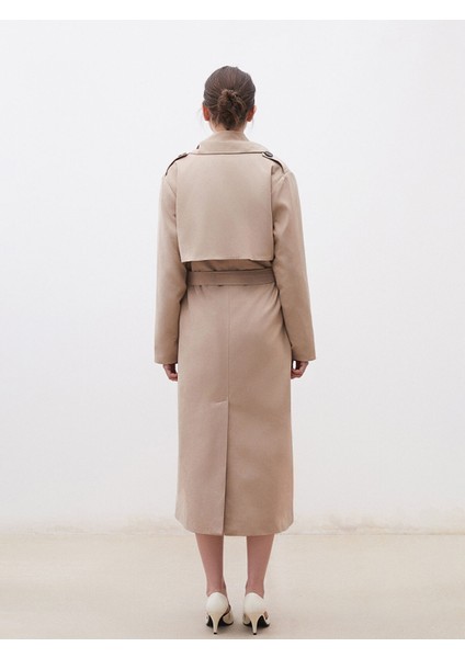 Yeni Sezon Ceket Yaka Süet Görünümlü Kadın Trençkot indirimleri