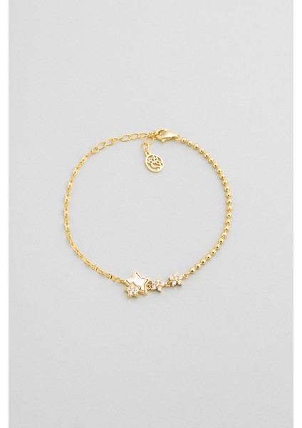 Yıldız Yolu 18 Ayar Sarı Altın Kaplama 20 cm Gümüş Bileklik