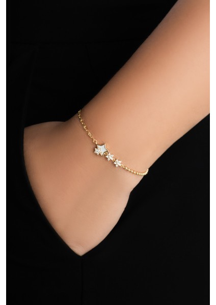 Yıldız Yolu 18 Ayar Sarı Altın Kaplama 20 cm Gümüş Bileklik fiyatları