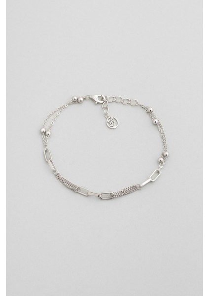 Emma 18 Ayar Beyaz Altın Kaplama 19 cm Gümüş Minimal Bileklik