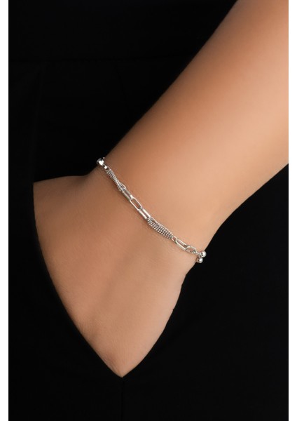 Emma 18 Ayar Beyaz Altın Kaplama 19 cm Gümüş Minimal Bileklik fiyatları