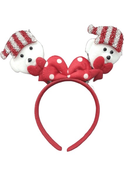 Yılbaşı Konsepti Peluş Kırmızı Beyaz Ayıcık Figürlü Taç