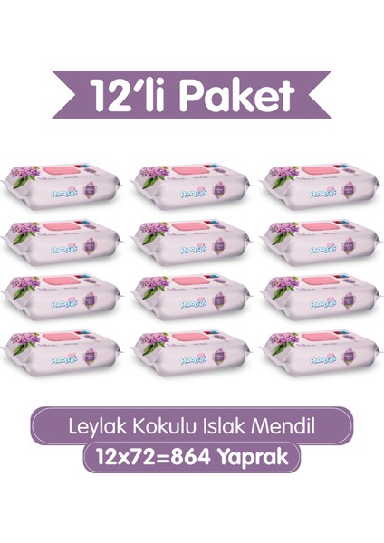 Leylak Kokulu Islak Mendil 12x72 li Koli (864 Yaprak)