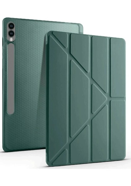 X610 Tab S9 Fe 12.4 Kılıf Kalemlikli Mars Tablet Kılıfı - Koyu YEŞIL-(5796)