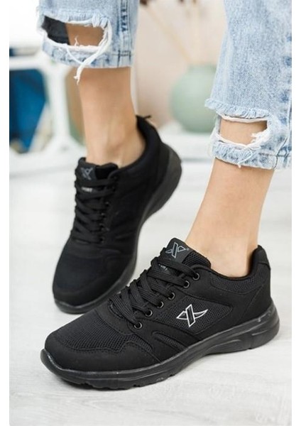 Unisex Siyah Beyaz Günlük Rahat Yürüyüş Ayakkabısı File Detaylı Sneaker Spor Ayakkabı