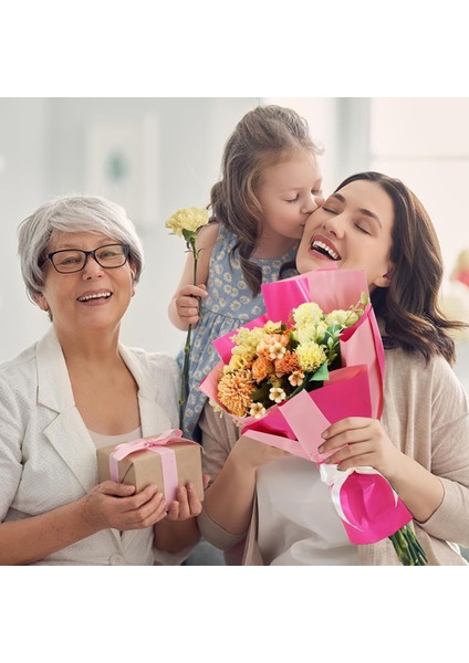 Çiçek Ambalaj Kağıdı 5li, Çift Yüzlü Mat Şeffaf Buket Sargı Kağıdı, Açık & Koyu Pembe, 58X58 cm fırsatları