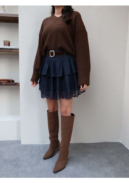 Dantelli Mini Kat Denim Etek