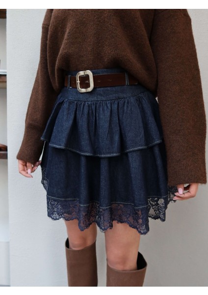 Dantelli Mini Kat Denim Etek fiyatları