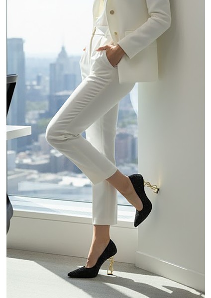 Siyah Taşlı Gold Topuklu Ayakkabı Taşlı Ayakkabı Kadın Abiye Ayakkabı