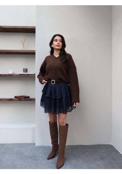 Dantelli Mini Kat Denim Etek modelleri