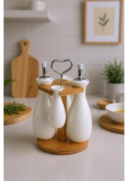 Tiago - Bambu Standlı Yağlık Sirkelik Tuzluk ve Biberlik