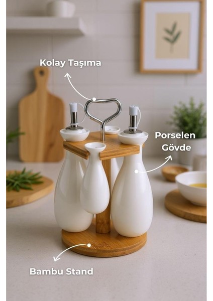 Tiago - Bambu Standlı Yağlık Sirkelik Tuzluk ve Biberlik fiyatları